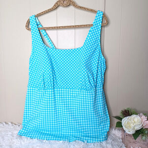 Lands End Womens Square Neck Underwire Tankini Checkered Blue Size 24W
